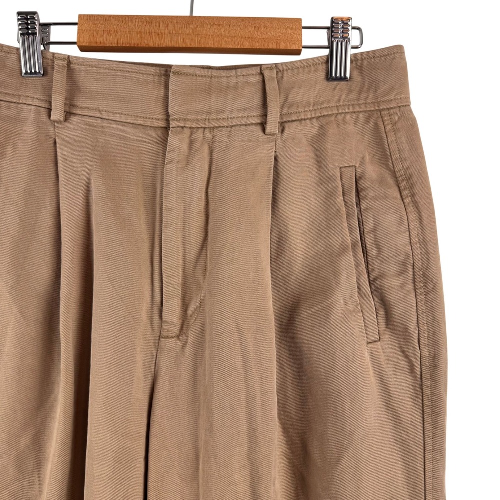 Everlane Wide Leg Pleated Pants Women 2S Khaki Tan High Rise Tencel Cotton Twill